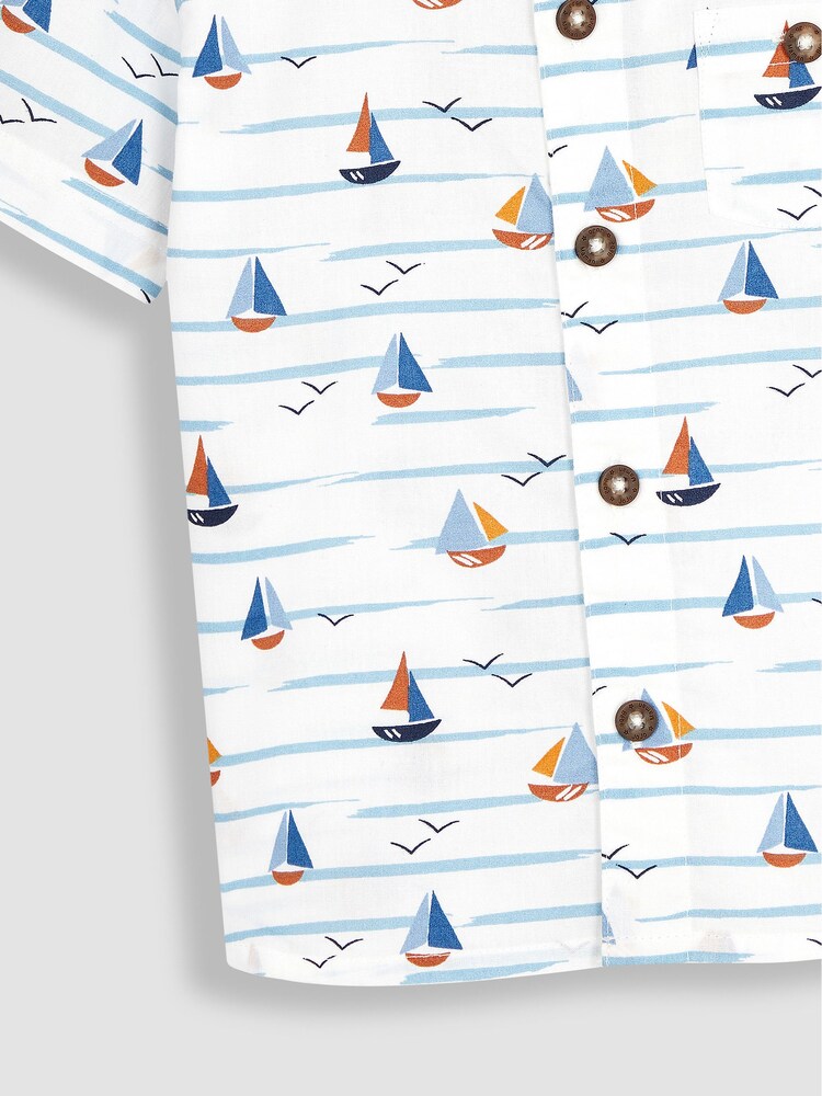 JoJo Maman Bébé White Boat Printed Short Sleeve Shirt - Image 4 of 4 JoJo Maman Bébé White Boat Printed Short Sleeve Shirt - Image 4 of 4
