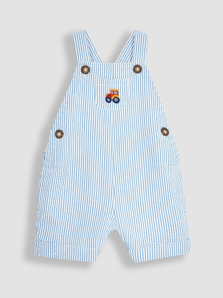 JoJo Maman Bébé Blue Tractor Pocket Seersucker Stripe Dungarees - Image 1 of 5 JoJo Maman Bébé Blue Tractor Pocket Seersucker Stripe Dungarees - Image 1 of 5