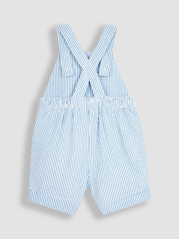 JoJo Maman Bébé Blue Tractor Pocket Seersucker Stripe Dungarees - Image 2 of 5
