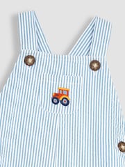 JoJo Maman Bébé Blue Tractor Pocket Seersucker Stripe Dungarees - Image 3 of 5