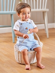 JoJo Maman Bébé Blue Tractor Pocket Seersucker Stripe Dungarees - Image 4 of 5