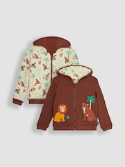 JoJo Maman Bébé Brown Safari Animals Appliqué Reversible Hoodie - Image 1 of 6