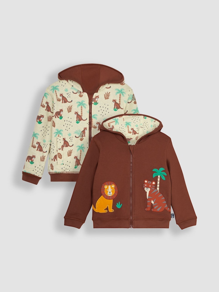 JoJo Maman Bébé Brown Safari Animals Appliqué Reversible Hoodie - Image 1 of 6