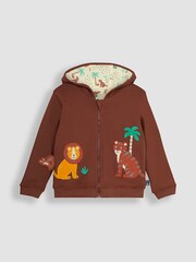 JoJo Maman Bébé Brown Safari Animals Appliqué Reversible Hoodie - Image 3 of 6