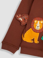 JoJo Maman Bébé Brown Safari Animals Appliqué Reversible Hoodie - Image 6 of 6
