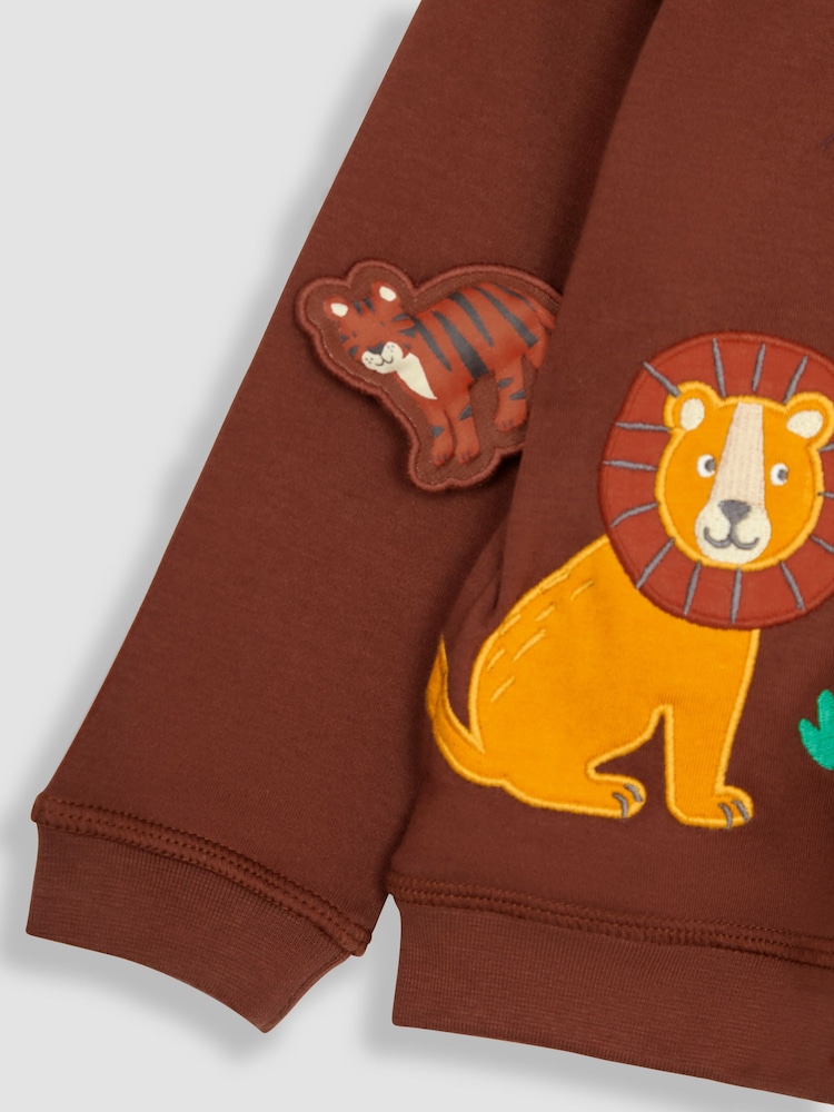 JoJo Maman Bébé Brown Safari Animals Appliqué Reversible Hoodie - Image 6 of 6