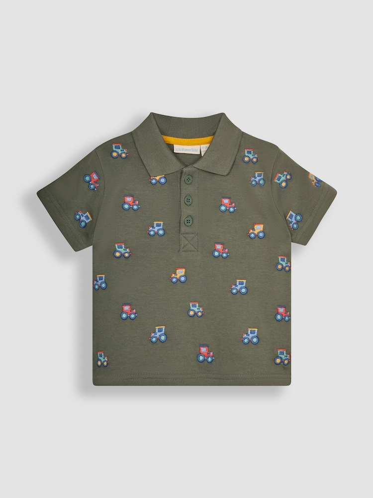 JoJo Maman Bébé Khaki Green Embroidered Short Sleeve Embroidered Polo Shirt - Image 1 of 4