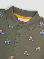 JoJo Maman Bébé Khaki Green Embroidered Short Sleeve Embroidered Polo Shirt - Image 2 of 4