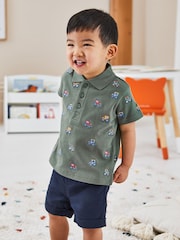 JoJo Maman Bébé Khaki Green Embroidered Short Sleeve Embroidered Polo Shirt - Image 4 of 4