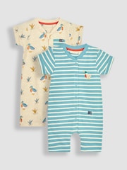 JoJo Maman Bébé Natural Duck & Stripe 2-Pack Rompers - Image 1 of 6
