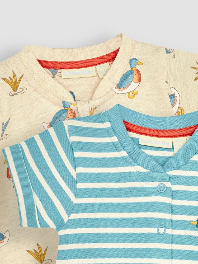 JoJo Maman Bébé Natural Duck & Stripe 2-Pack Rompers - Image 6 of 6