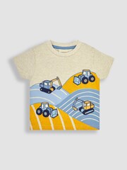 JoJo Maman Bébé Natural Digger & Field Appliqué T-Shirt - Image 1 of 5