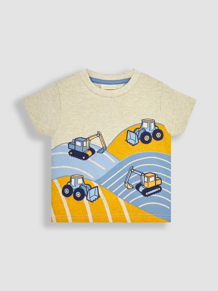 JoJo Maman Bébé Natural Digger & Field Appliqué T-Shirt - Image 1 of 5