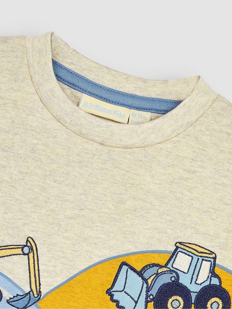 JoJo Maman Bébé Natural Digger & Field Appliqué T-Shirt - Image 2 of 5