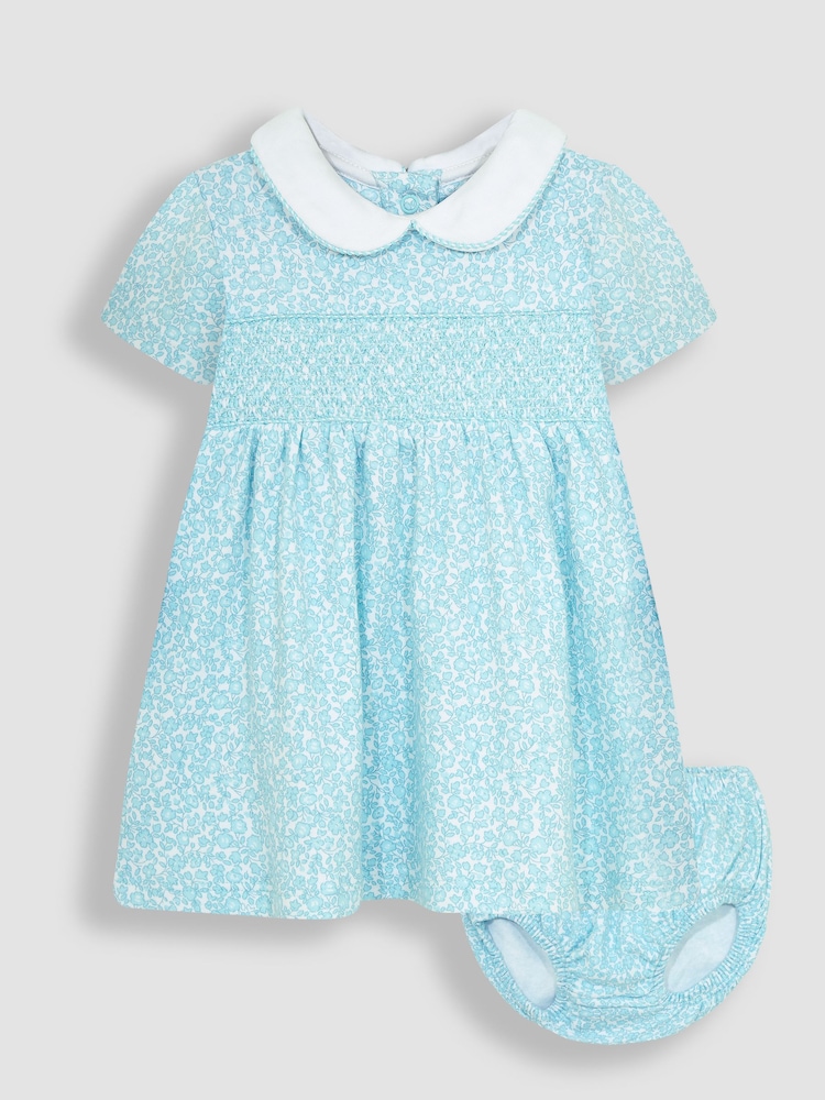 JoJo Maman Bébé Duck Egg Blue Ditsy Floral Smocked Jersey Dress - Image 1 of 4 JoJo Maman Bébé Duck Egg Blue Ditsy Floral Smocked Jersey Dress - Image 1 of 4