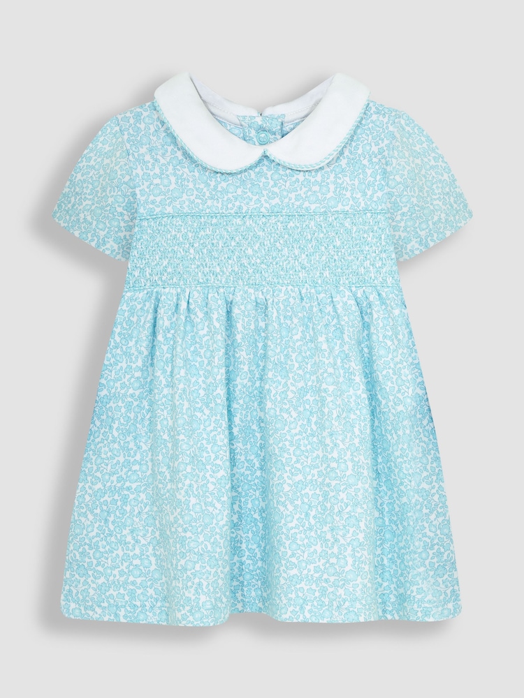 JoJo Maman Bébé Duck Egg Blue Ditsy Floral Smocked Jersey Dress - Image 2 of 4 JoJo Maman Bébé Duck Egg Blue Ditsy Floral Smocked Jersey Dress - Image 2 of 4