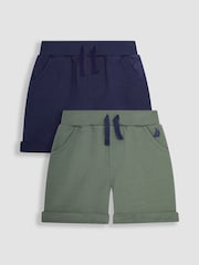 JoJo Maman Bébé Khaki Green & Navy Blue 2-Pack Jogger Shorts - Image 1 of 4