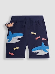 JoJo Maman Bébé Navy Blue Shark Appliqué Pet in Pocket Shorts - Image 1 of 4