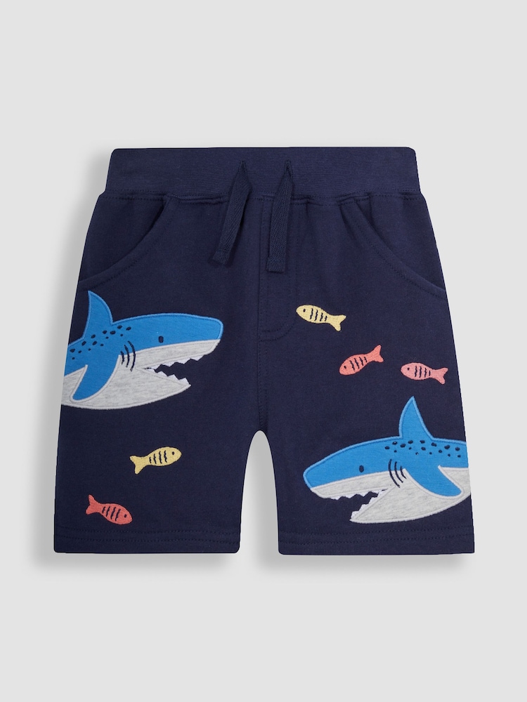 JoJo Maman Bébé Navy Blue Shark Appliqué Pet in Pocket Shorts - Image 2 of 4