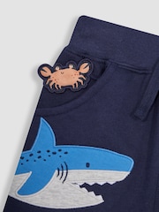 JoJo Maman Bébé Navy Blue Shark Appliqué Pet in Pocket Shorts - Image 3 of 4