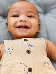 JoJo Maman Bébé Stone Zebra Cheesecloth Button Front Romper - Image 3 of 6