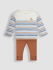 JoJo Maman Bébé Natural Breton Top & Rib Leggings Set - Image 1 of 4