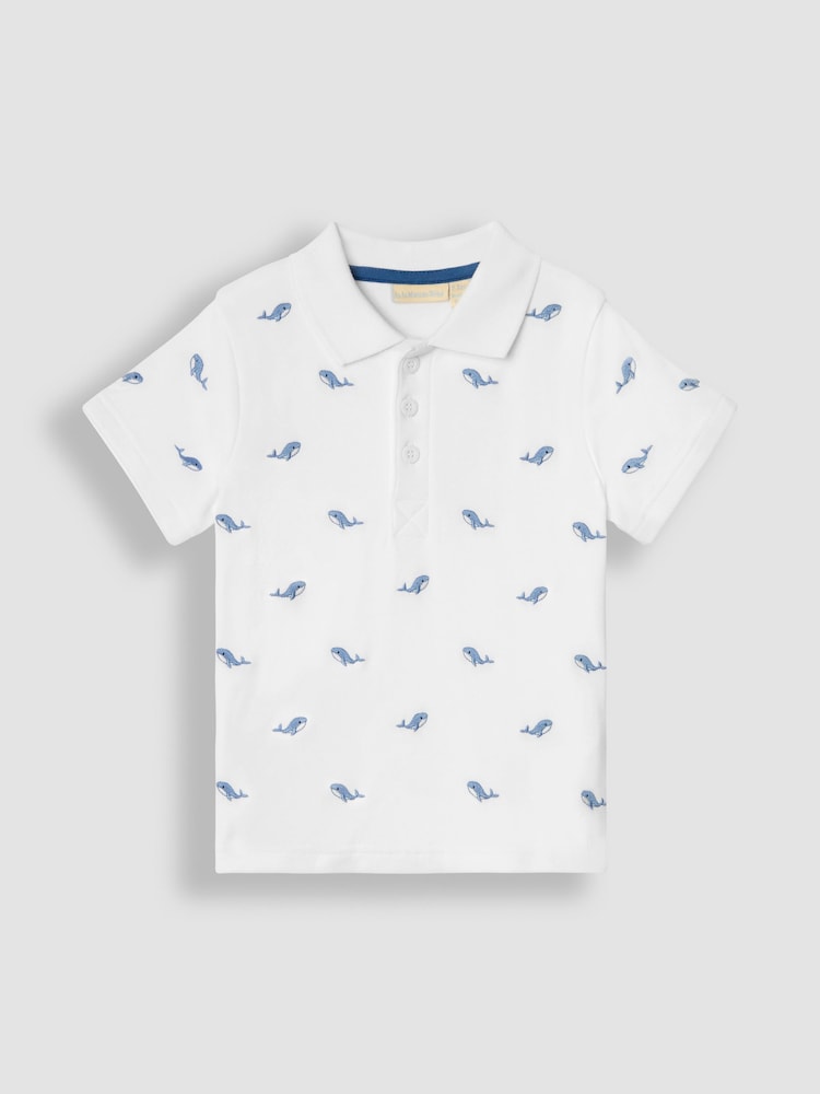 JoJo Maman Bébé White Whale Short Sleeve Embroidered Polo Shirt - Image 1 of 4