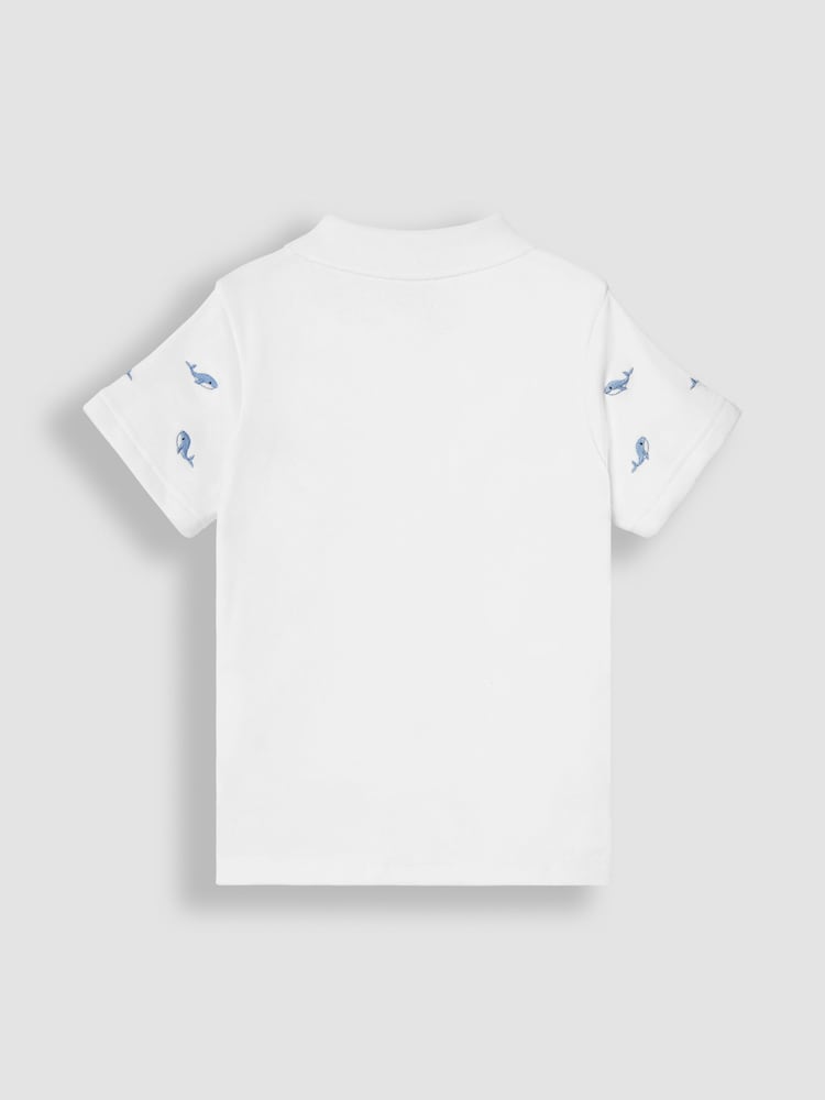 JoJo Maman Bébé White Whale Short Sleeve Embroidered Polo Shirt - Image 2 of 4