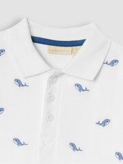 JoJo Maman Bébé White Whale Short Sleeve Embroidered Polo Shirt - Image 3 of 4