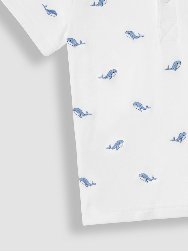 JoJo Maman Bébé White Whale Short Sleeve Embroidered Polo Shirt - Image 4 of 4