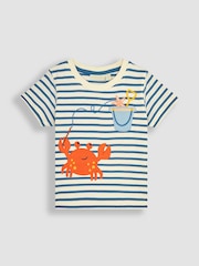 JoJo Maman Bébé Ecru Crab Appliqué Pocket T-Shirt - Image 1 of 3