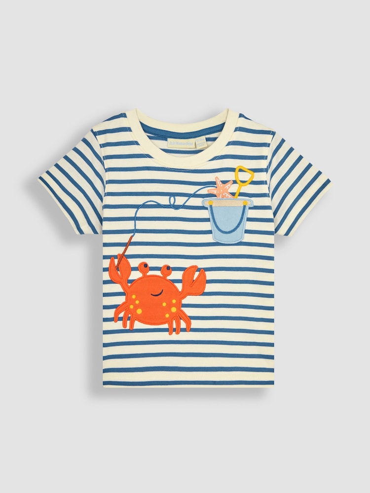 JoJo Maman Bébé Ecru Crab Appliqué Pocket T-Shirt - Image 1 of 3