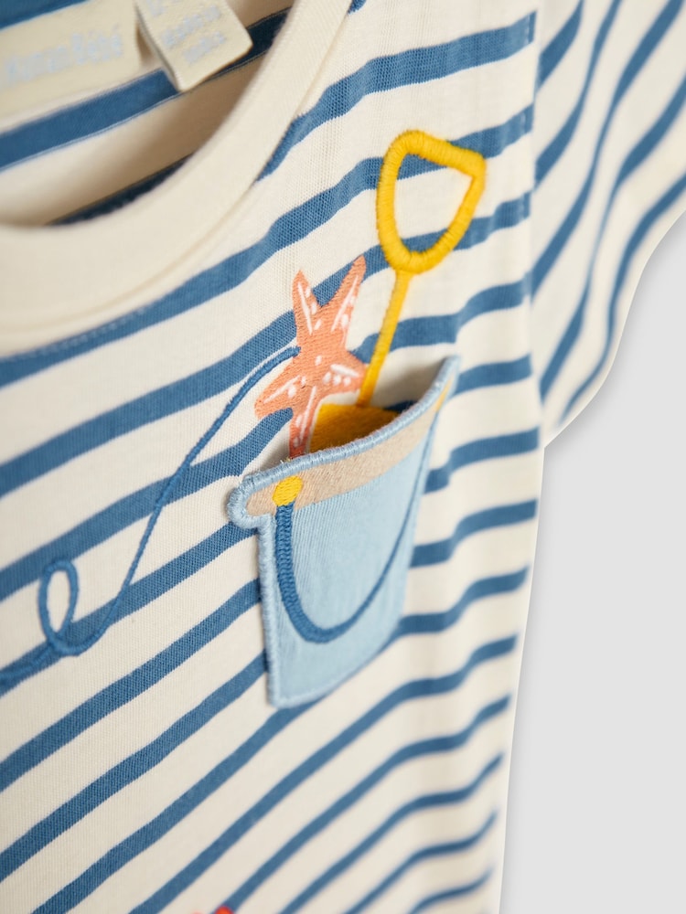 JoJo Maman Bébé Ecru Crab Appliqué Pocket T-Shirt - Image 3 of 3