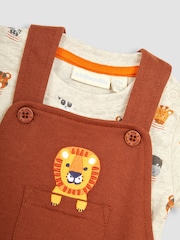 JoJo Maman Bébé Brown Lion Appliqué Trouser Dungarees & T-Shirt Set - Image 4 of 7