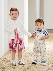 JoJo Maman Bébé Natural 2-Piece Puffin Dungarees & Stripe T-Shirt Set - Image 2 of 3