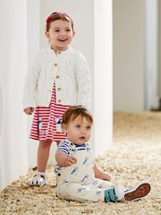 JoJo Maman Bébé Natural 2-Piece Puffin Dungarees & Stripe T-Shirt Set - Image 3 of 3