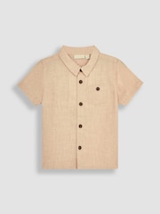 JoJo Maman Bébé Stone Cotton Linen Summer Short Sleeve Shirt - Image 1 of 3