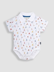 JoJo Maman Bébé White Sailboat Polo Shirt Bodysuit - Image 1 of 3
