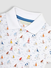 JoJo Maman Bébé White Sailboat Polo Shirt Bodysuit - Image 2 of 3
