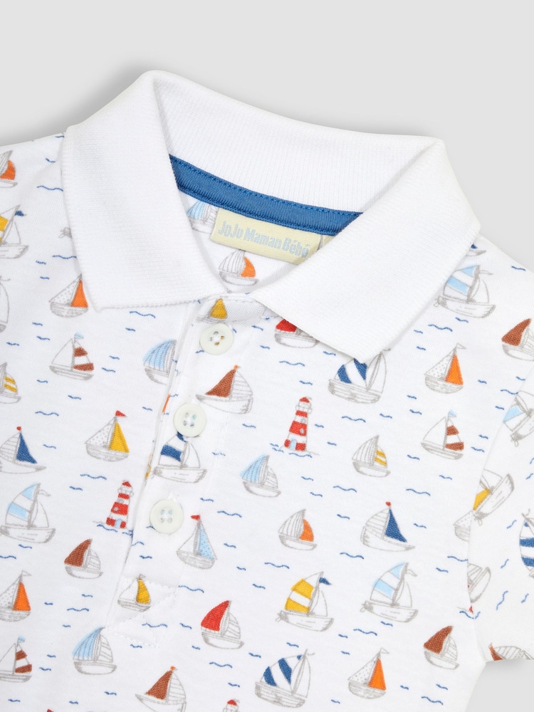 JoJo Maman Bébé White Sailboat Polo Shirt Bodysuit - Image 2 of 3