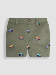 JoJo Maman Bébé Khaki Green Tractor Embroidered Twill Shorts - Image 1 of 3