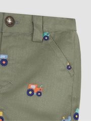 JoJo Maman Bébé Khaki Green Tractor Embroidered Twill Shorts - Image 2 of 3