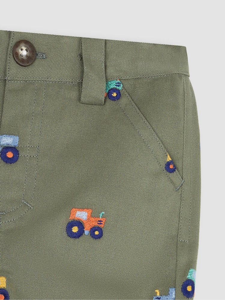 JoJo Maman Bébé Khaki Green Tractor Embroidered Twill Shorts - Image 2 of 3