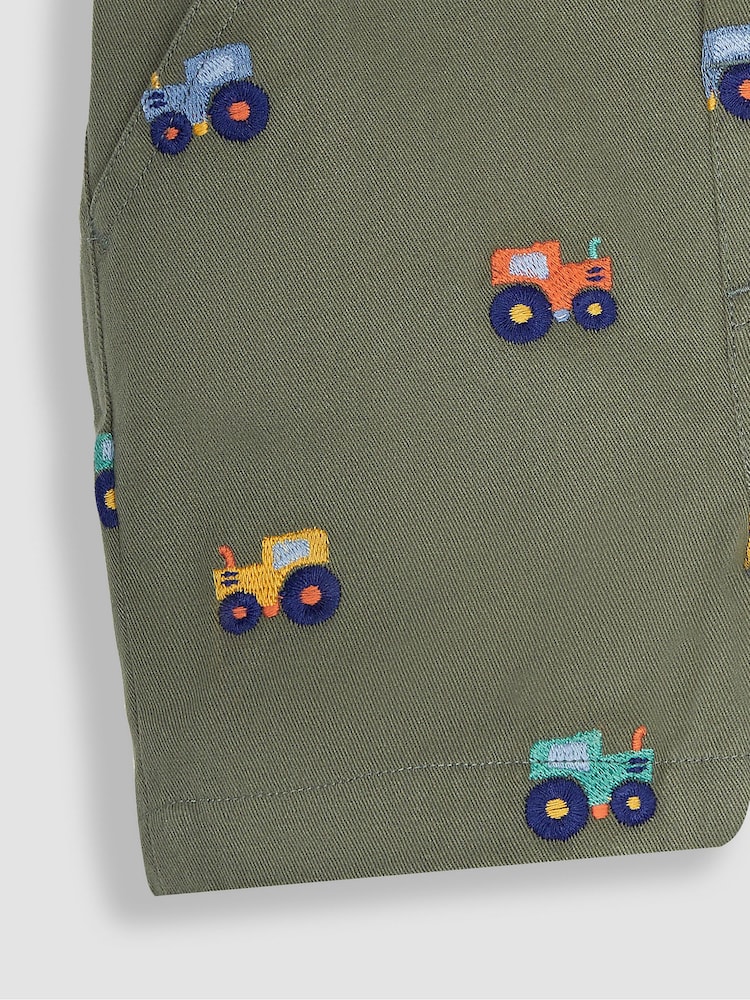 JoJo Maman Bébé Khaki Green Tractor Embroidered Twill Shorts - Image 3 of 3