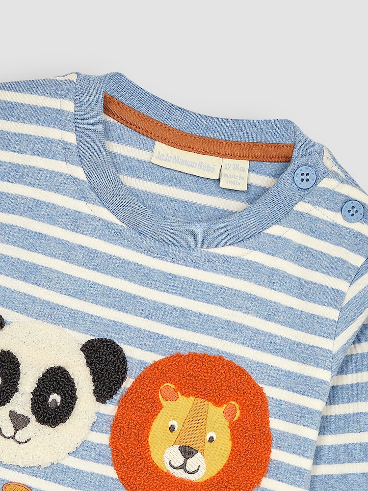 JoJo Maman Bébé Blue Safari Animal Appliqué Top - Image 2 of 3