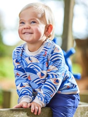 JoJo Maman Bébé Blue Nautical Wave Crew Neck Jersey Sweatshirt - Image 2 of 5