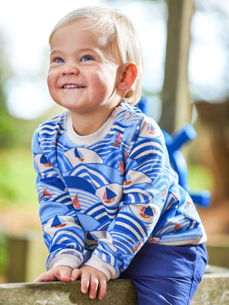 JoJo Maman Bébé Blue Nautical Wave Crew Neck Jersey Sweatshirt - Image 2 of 5
