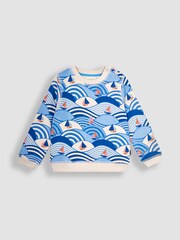 JoJo Maman Bébé Blue Nautical Wave Crew Neck Jersey Sweatshirt - Image 3 of 5