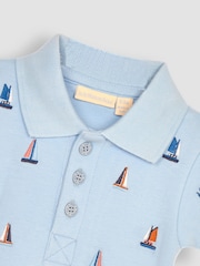 JoJo Maman Bébé Blue Sailboat Embroidered Polo Shirt Body - Image 2 of 3
