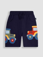 JoJo Maman Bébé Navy Blue Tractor Appliqué Pet in Pocket Shorts - Image 2 of 3